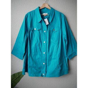 Christopher & Banks Women Turquoise Button Down Jacket Overcoat Basics NWT 3x